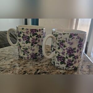 2 Floral Purple and White Ceramic Mugs
